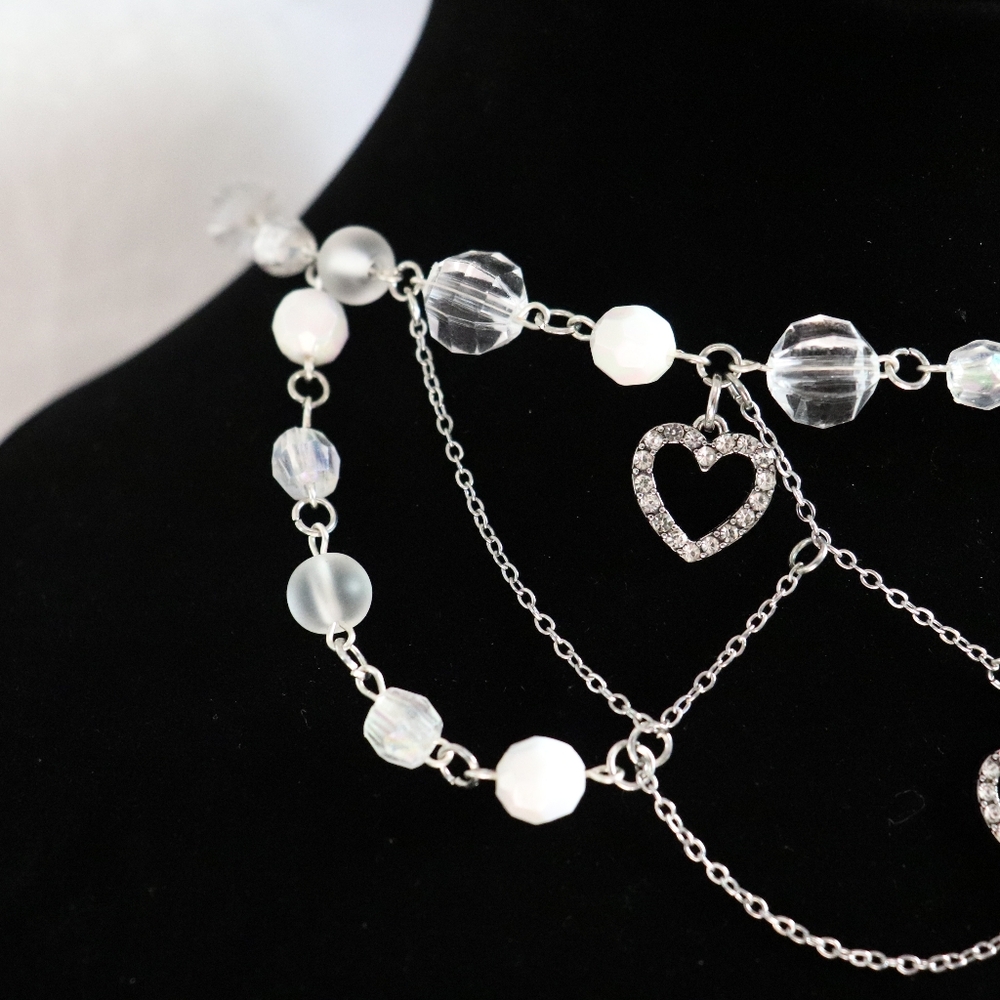 Hearts necklace, bead and chain, chandelier necklace, wedding